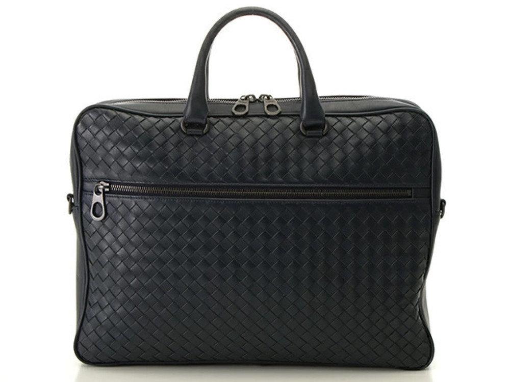 BOTTEGA VENETA Business Bag Intrecciato Calfskin Navy Blue